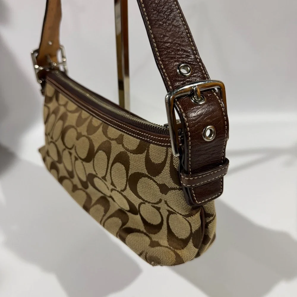 Vintage Coach Signature Brown Suede Stripe Monogram Demi Baguette Shoulder Bag - Picture 7 of 13